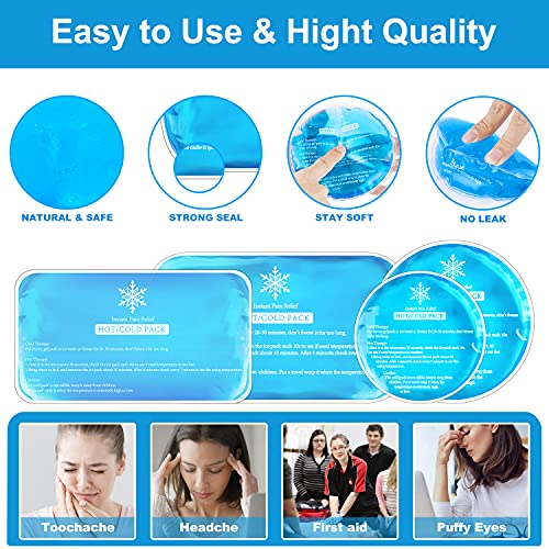 Tutmyrea Ice Packs for Injuries Reusable, 8 Pack Soft Gel Pack, Hot and Cold Compress, Ice Pack for Kids Boo Boo, Cold Packs for Injuries, Migraines, First Aid, Pain Relief, Wisdom Teeth | Gel Ice Pack for Kids Boo Boo, Multiple Shapes Cold Packs for Inju