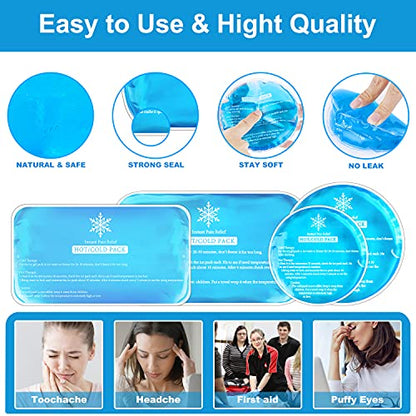 Tutmyrea Ice Packs for Injuries Reusable, 8 Pack Soft Gel Pack, Hot and Cold Compress, Ice Pack for Kids Boo Boo, Cold Packs for Injuries, Migraines, First Aid, Pain Relief, Wisdom Teeth | Gel Ice Pack for Kids Boo Boo, Multiple Shapes Cold Packs for Inju