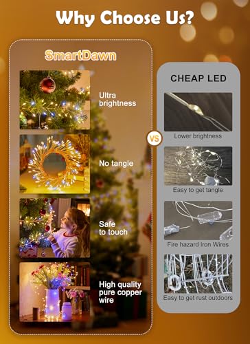 Fairy Lights 배터리 작동, 4팩 총 12.2m(40피트) 480LED 요정 조명, 타이머 포함, 가정 계단 테이블 트리 장식, 아동용 선물, 2가지 색상의 반짝이는 스트링 조명 - color: 웜 & 쿨 화이트 - 4개, size: 4팩