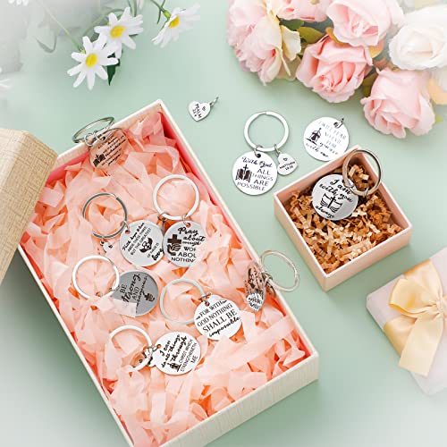 Sinmoe 10 Pcs Christian Keychains Bible Verse, Silver Faith Cross Keyring