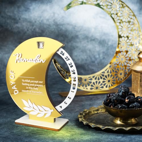 Ramadan Countdown Calendar, Rotatable 30 Days Til Eid, Eid Mubarak Advent Countdown Calendar Rotate Moon Shaped Eid Calendar for islamic Home Party Decorations
