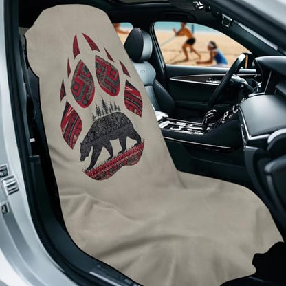 Aztec Bear Print Car Seat Towel Covers Front Seats Bear Claw Print Car Seat Hoodie Cover 60 x 33 Inch Absorbent Microfiber Towels for Gym Workout, Running, Swimming, Beach and Hiking - color: Brown - Aztec Bear Bear Claw