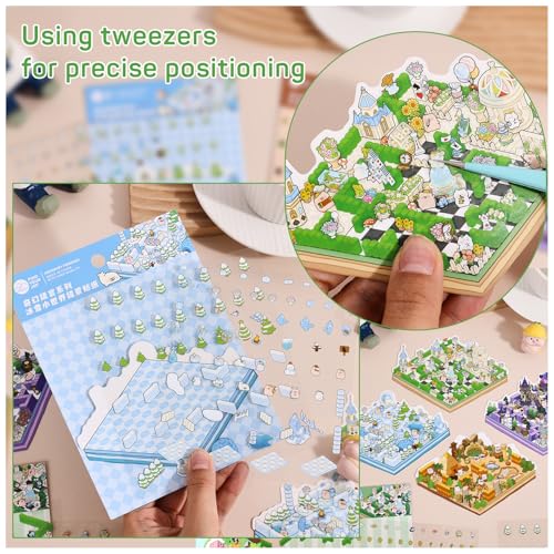 Girls 3D Miniature Scene Stickers,4 Sets Fantasy Maze DIY House Stickers for Alice's Garden, Magic Garden, Desert Adventure, Snow Maze, 3D Sticker Scenes for Adult Kids Relief Stress Pass The Time - style: Fantasy Maze