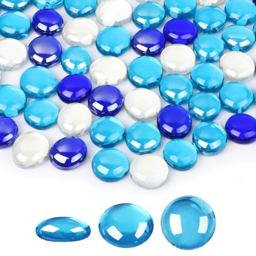SUREAM Fireplace Glass Rock, 1 LB Multicolor Flat Glass Marbles for Vase Filler Table Scatter Aquarium Decor, Deep Blue, Blue, Transparent - color: Clear、blue、deep Blue, size: 1LB