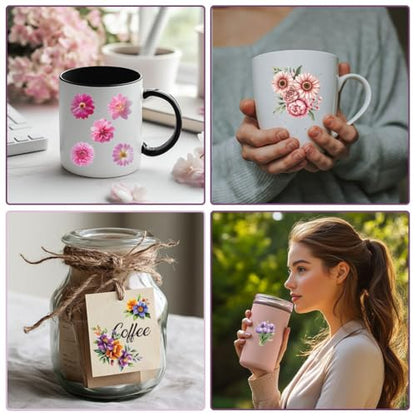 59 Pcs UV DTF Cup Wraps, Flower Printed Transfer Stickers Waterproof Transfer Stickers for Glass Cups Wood Crafts Scrapbooking Journals - style: Floral Print