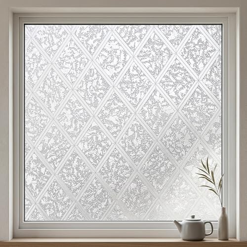 Rhombus Frosted Window Film Privacy Static Cling Heat Blocking 17.5x78.7in | Anti Glare Sun Control Light Softening No Glue Clean Removal Reusable Cover Decor Decal Tint Entryway Kitchen Cabinet - color: G001, size: 17.7 X 78.7 Inches