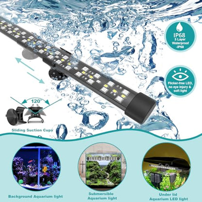 SEAOURA Submersible Aquarium Light for 24 to 43 Inch Fish Tank, 24/7 Cycle Fish Tank Light with Timer, Aquarium Plant Light with Full Spectrum+7 Single Colors, Auto On/Off, Adjustable Brightness - size: 22.8 Inch length