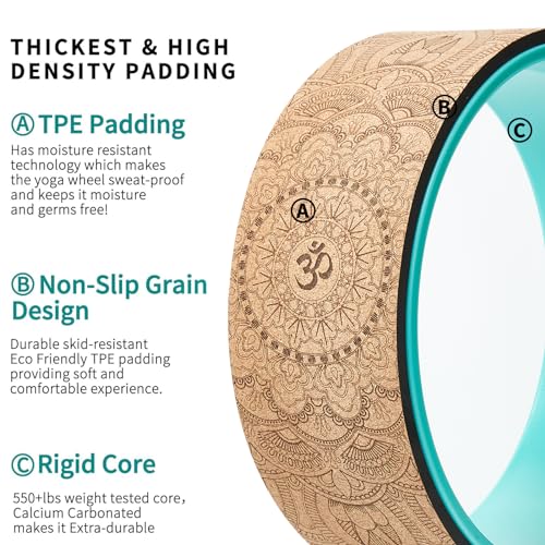 Cork Roller, Yoga Wheel, Upgraded Back Wheels for Pain Relief & Stretching | Strongest Back Roller for Deep Tissue Massage, Improving Yoga Poses Backbend - style: CORK