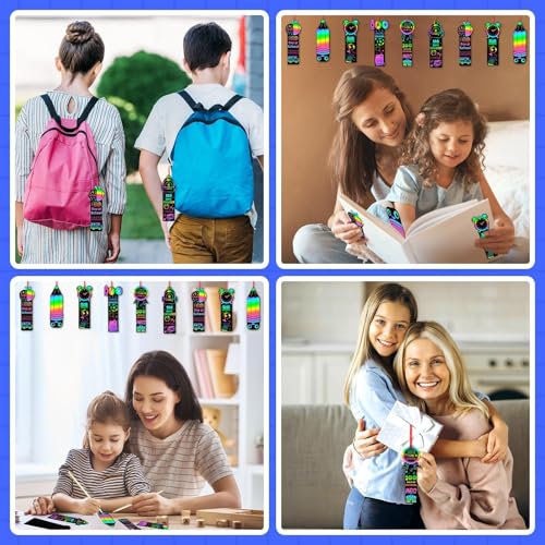 JUNEBRUSHS 30Pcs 100 Days of School Scratch Bookmarks, Rainbow Magic Scratch Paper Art for Kids 100 Days of School Craft for 100th Day of School Gifts Activities Project Party Favors - style: 100 Days of School Style