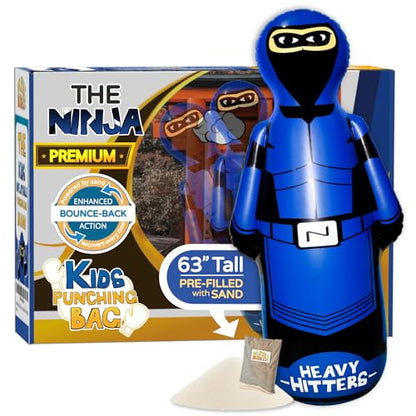 INFLATABLE DUDES Blue Ninja Toy 63” - Kids Punching Bag | Sand-Base | Bop Bag, Pre-filled with Sand, Inflatable Toy, Punching Bag for Kids, Enhanced Bounce-Back Action, Indoor/Outdoor - color: Blue Large Ninja | Pre-filled with Sand