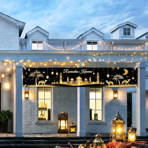 BlissYard Ramadan Kareem Banner 118×19.68 inch Islamic Holiday Decoration Backdrop for Home Outdoor Fence Wall Porch Mosque Event Setup Evening Gathering and Cultural Photo Display
