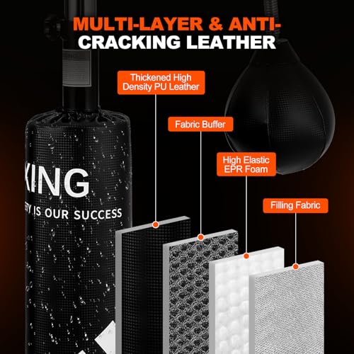 Punching Bag with Stand 5 in 1 Adjustable Height for Adult, Heavy Boxing Bag with 360° Relax Bar, Hitting Target, 2 Speed Bags
