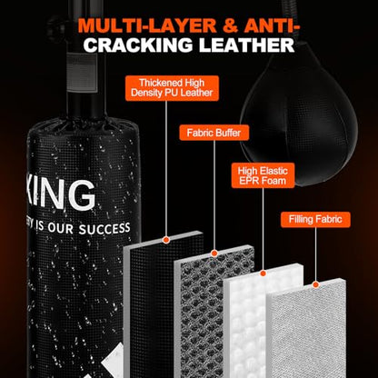 Punching Bag with Stand 5 in 1 Adjustable Height for Adult, Heavy Boxing Bag with 360° Relax Bar, Hitting Target, 2 Speed Bags