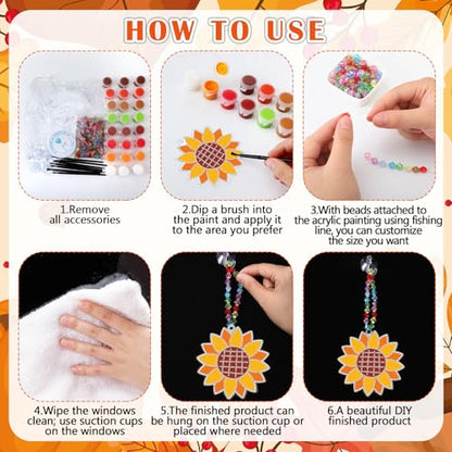 Beeveer 30 Sets Fall Plant Suncatchers Craft Kit DIY Window Art - style: Fall Plant