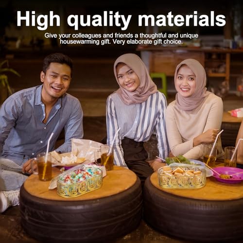 Willinglong 2 Pcs Ramadan Trays with Lid Eid Mubarak Gold Plates Dishes Table Decoration Muslim Islamic Serving Trays Metal Dessert Storage Container for Celebration (Ramadan Moon) - style: Ramadan Moon