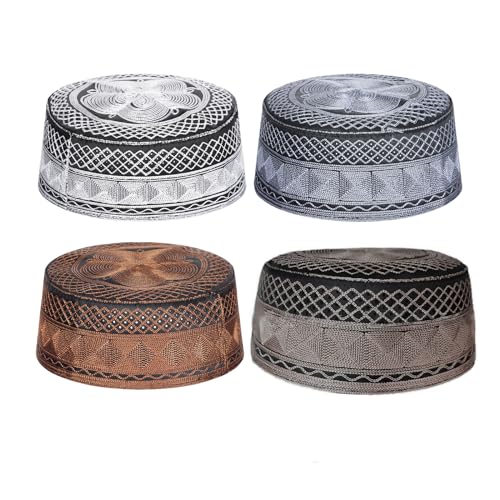 SIQITECHNO Men Muslim Prayer Kufi Hat Embroidered Kofia Topi Islam Kufi Hat Arab Hajj Mosque Prayer Headwear Ramadan Eid - color: Style B, 4pcs