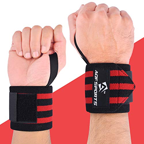 AQF Wrist Wraps for Weightlifting & Powerlifting, 18" USPA Approved (Pair) - color: Red & Black