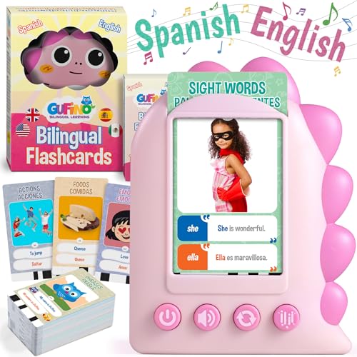 GUFINO – Spanish English Bilingual Flashcards for Toddlers 3-5 Years – Montessori Toys for 3+ Year Old, Preschool Supplies Learning Resources – Juguetes para Niñas de 3 Años o mayores. Pink - style: Light Pink