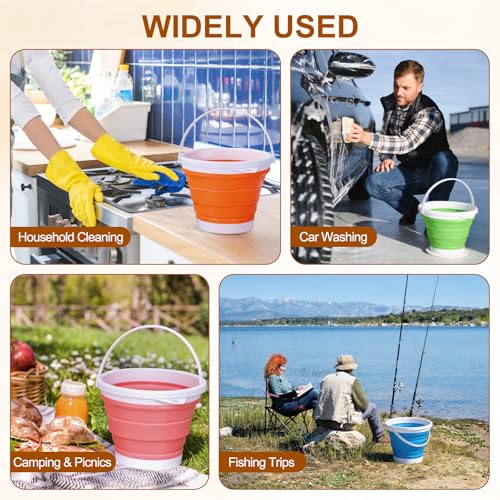 uxcell Collapsible Bucket, 0.8 Gallon (3L) Small Foldable Bucket, Portable Water Pail Round Tub Cleaning Tools with Handle for RV Camping Household Garden Fishing Car Wash, Pink - color: Pink
