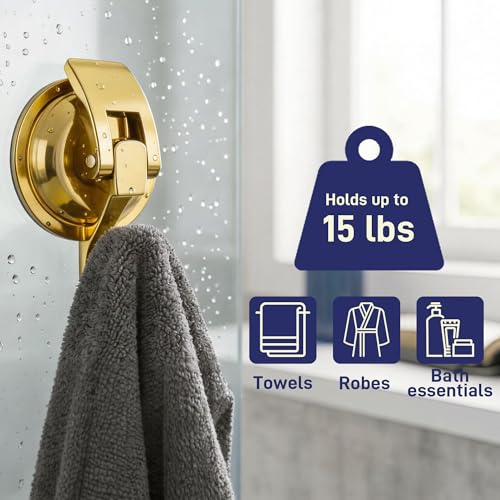 Heavy Duty Vacuum Suction Cup Hooks, Gold Plated Polished Super Suction for Kitchen Bathroom, 2 Pack - color: Gold