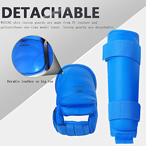 WESING Karate shin and Instep Guard Karate Gloves Approved by WKF - color: blue, size: Small