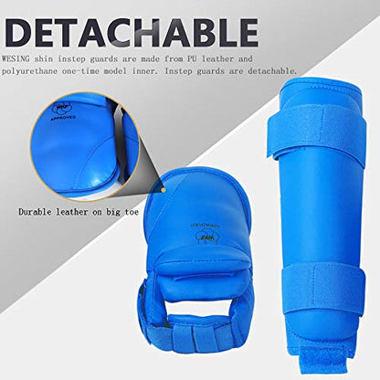 WESING Karate shin and Instep Guard Karate Gloves Approved by WKF - color: blue, size: X-Large