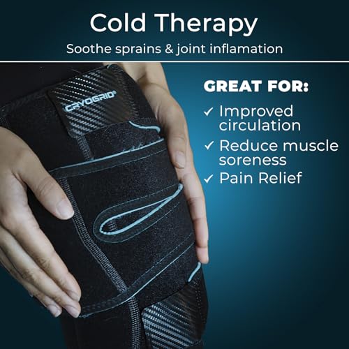 Cryogrid Knee Ice Pack Wrap - Reusable Cold Therapy Knee Ice Brace for Pain Relief, Swelling, Surgery Recovery, Arthritis, Patella & Meniscus Tear - Adjustable Compression Clay/Gel Wrap for Injuries
