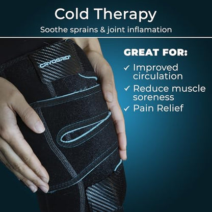 Cryogrid Knee Ice Pack Wrap - Reusable Cold Therapy Knee Ice Brace for Pain Relief, Swelling, Surgery Recovery, Arthritis, Patella & Meniscus Tear - Adjustable Compression Clay/Gel Wrap for Injuries