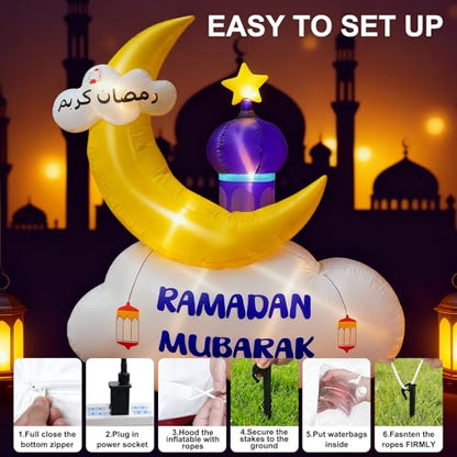 6FT Outdoor Inflatable Ramadan Moon Decoration, Blow Up Islamic Eid Decor with LED Lights, Waterproof Inflatable Ramadan Eid Mubarak Holy Celebration for Celebrate Fasting Introspection and Prayer - style: Purple