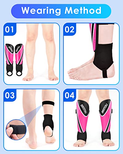 BROTOU Shin Guards Soccer Youth, Soccer Shin Guards for Kids 3-15, Light Weight Adjustable Straps Shin Pads Protection Equipment with Ankle and Leg Calf Protection - color: PINK, size: Medium