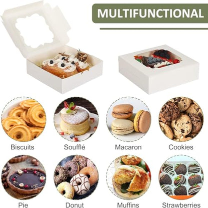 Lotusland 20PCS Empty Sweet Boxes with Window and Divider,White Cake Boxes with 16 Compartments, Treat Cookie Boxes Dessert Containers Boxes for Chocolate Cookie Candy