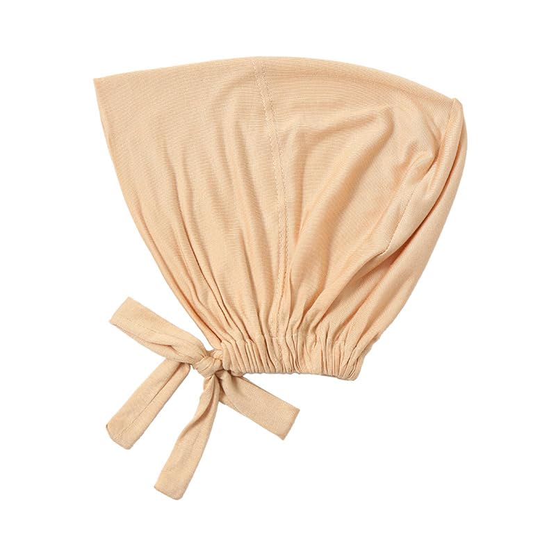 Women Under Scarf Hat Hijab Undercap Islamic Muslim Under Scarf Hijab Cap with Tie-Back Closure - color: Black+beige(2pcs)