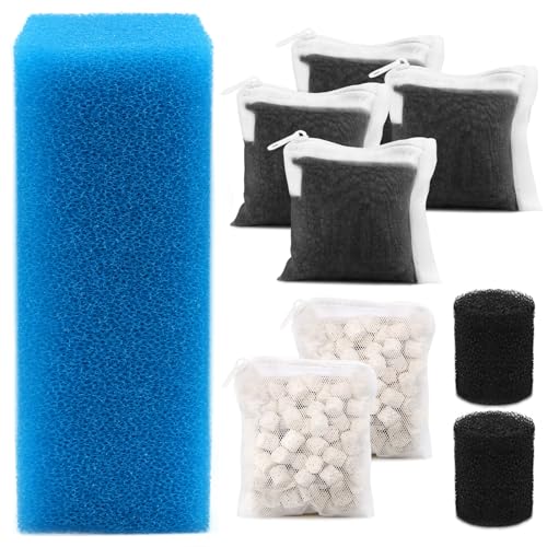 Aquarium Media Maintenance Kit Replacement for Fluval AC110 Power Filter | Includes 1 Blue Foam Filters, 2 Intake Strainer Sponge,2Pack Ceramic Rings and 4 Pack Activated Carbon