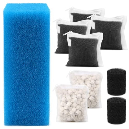 Aquarium Media Maintenance Kit Replacement for Fluval AC110 Power Filter | Includes 1 Blue Foam Filters, 2 Intake Strainer Sponge,2Pack Ceramic Rings and 4 Pack Activated Carbon