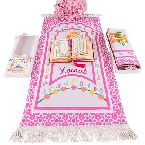 IEF Personalized Eid Gifts Prayer Mat, Birthday Gifts Quran Prayer Beads Set, Anniversary Gift Chenille Prayer Rug Pearl Prayer Beads Arabic Quran for Girls (Girl, Model-2) - color: Model-2