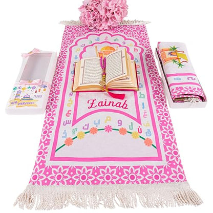 IEF Personalized Eid Gifts Prayer Mat, Birthday Gifts Quran Prayer Beads Set, Anniversary Gift Chenille Prayer Rug Pearl Prayer Beads Arabic Quran for Girls (Girl, Model-2) - color: Model-2