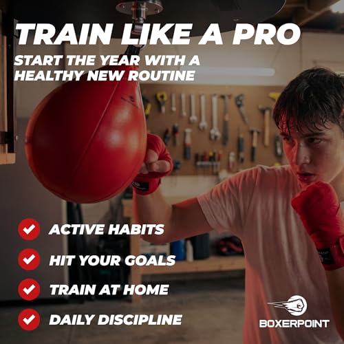 BOXERPOINT Speed Bag for Boxing - Durable PU Leather Punching Bag for Adults - Anti-Leak Boxing Bags Home Gym Training Equipment, Portable Heavy Bags - Large Reflex Ball, Indoor & Outdoor