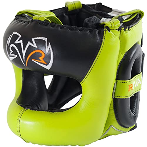 RIVAL Boxing RHGFS3 Face-Saver Sparring Headgear - Wide Eye Opening, Premium Leather, and Thermoplastic Inner Frame - color: Lime Green, size: Small-Medium