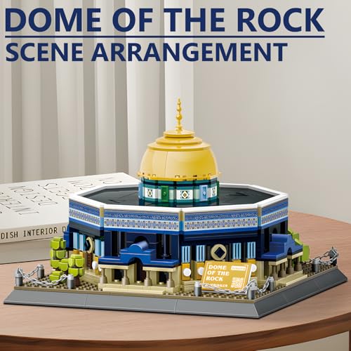 Dome of The Rock Building Blocks Set Islamic Architectural Model Bricks Toys for Kids Muslim Gifts for Kids Adult 983 Pieces - color: Gray, Brown, White