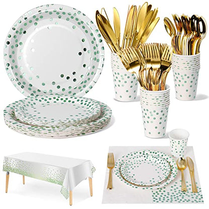 Nkaiso 141Pcs Green Dot Paper Plates and Napkins Party Supplies-20 Guests - color: Green