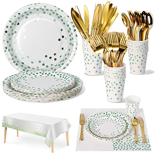 Nkaiso 141Pcs Green Dot Paper Plates and Napkins Party Supplies-20 Guests - color: Green