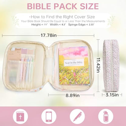 Bible Cover Case for Women Large Bible Cover with Durable Handle Quilted Bible Carrying Case for Girls Bible Study Supplies Accessories (Mini Pink Flower, Mini Pink Flower) - color: Mini Pink Flower