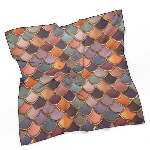Women’s Square Scarf 27"x27", Lightweight Chiffon Satin Feel Fashion Scarf for Neck Hair Band Head Wrap Bag Accessory - color: Colorful Fish Scale