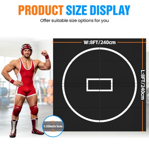 10' x 10' / 10' x 6.5' Martial Arts Mat, Foldable Wrestling & Grappling Mat with Thick XPE Foam, Non-Slip Home Gym Training Mat for BJJ, MMA, Judo & Fitness - size: 8ft*8ft