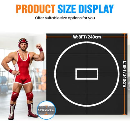 10' x 10' / 10' x 6.5' Martial Arts Mat, Foldable Wrestling & Grappling Mat with Thick XPE Foam, Non-Slip Home Gym Training Mat for BJJ, MMA, Judo & Fitness - size: 8ft*8ft