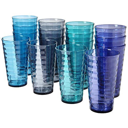 US Acrylic Splash [Set of 16] 18 ounce Plastic Stackable Water Tumblers in 4 Coastal Colors Value Set of Drinking Cups, Reusable, BPA-free, Made in the USA, Top-rack Dishwasher Safe - color: Coastal