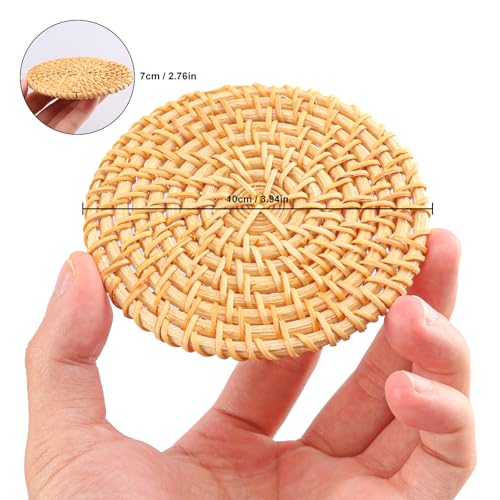 15 PCS 4 Inch Round Rattan Coasters, Handmade Braided Drink Coasters, 4 inch Rattan Woven Coaster for Home & Party