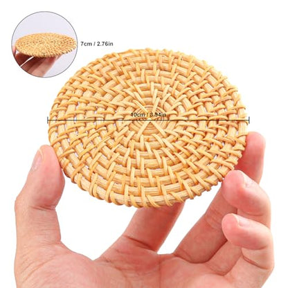 15 PCS 4 Inch Round Rattan Coasters, Handmade Braided Drink Coasters, 4 inch Rattan Woven Coaster for Home & Party