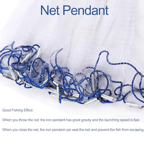 Lawaia Cast Net Cast Nets for Fishing Hand Throw Bait Nets 1/2 inch Mesh Freshwater Saltwater Fish Gear - Ideal for Shrimp, Fish & Fly Fishing with 3FT - 12FT Radius - size: 10FT/3mRadius