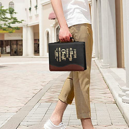 FINPAC Large Classic Bible Cover Vegan Leather Carrying Book Case Church Bag Bible Protective with Handle, Gift for Men, Women, Father, Mother, Friends, Black w/Hot Stamping - color: Black and Brown